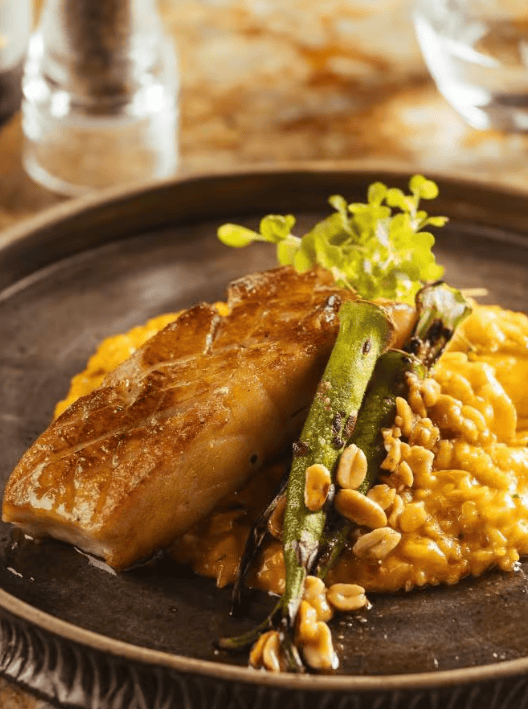 Pescada Grelhada com risoto de Camarão ao Coco